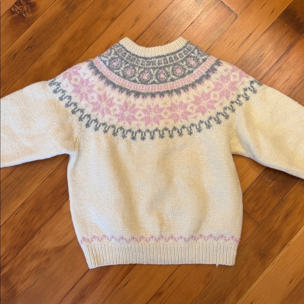 Vintage Handknit Eddie Bauer 100% Wool Fair Isle Sweater Sz L White Pink 1990 - Picture 8 of 10